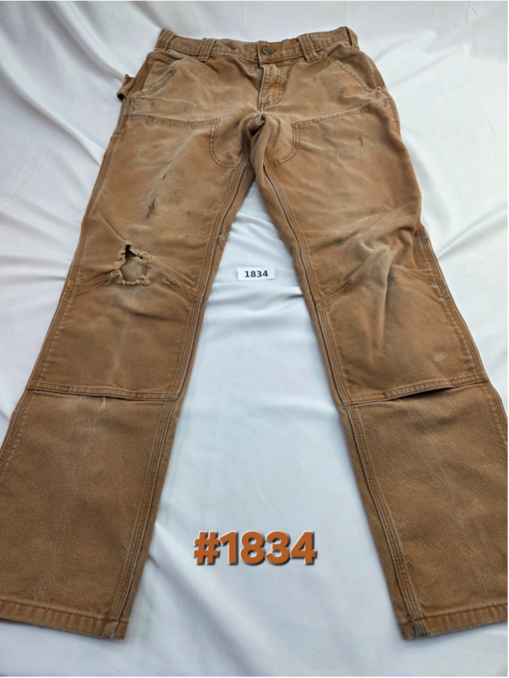 Men's Carhartt Straight Fit Double Knee Pants Distressed 30×30 Brown #1834